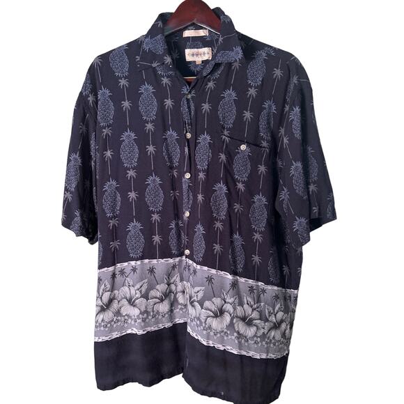 Vintage Campia Moda Hawaiian Men’s Shirt Large Blue Pineapple/Floral 100% Rayon - Picture 1 of 5